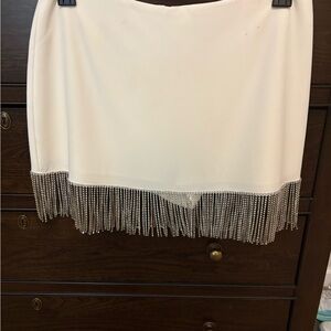 Gianni Bini White Skirt with Silver Fringe